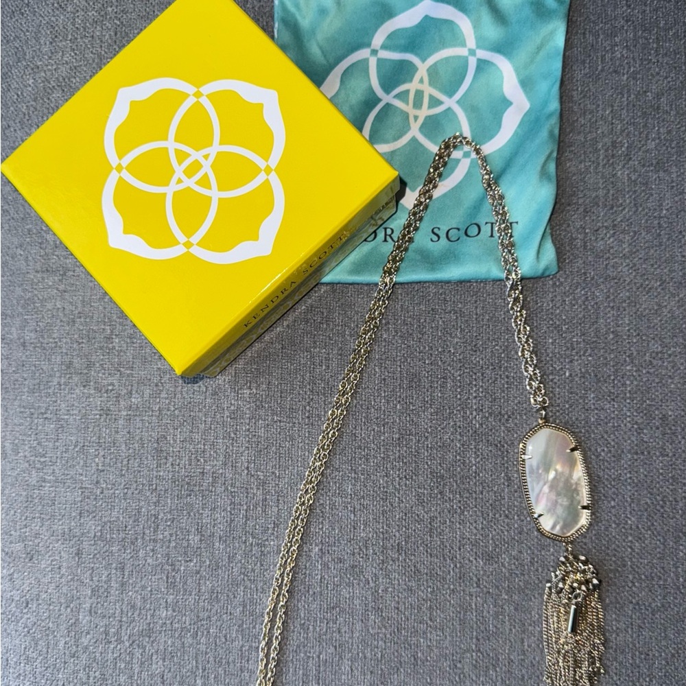 Kendra Scott Opal White Necklace with Gold Chain and Tassel